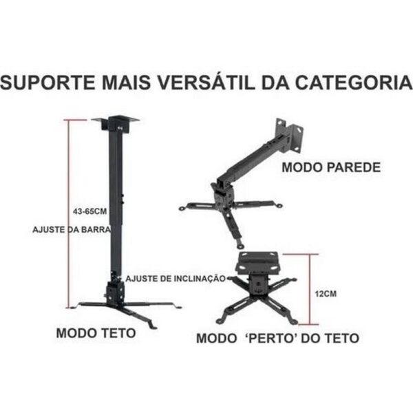 Suporte metal p/ projetor multimidia teto ou parede metal c/ regulagem SPX-PJ4365T - Imagem 3