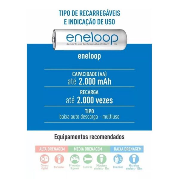 Pilha Recarregável Panasonic Eneloop AA 2000mAh Cartela C/2 Pilhas - Imagem 3