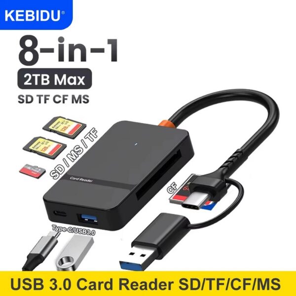 Leitor de Cartões 8 em 1 Micro SD (TF), SD (Grande), Compact Flash (CF) MS Cabo USB-C e A 3.0 - Imagem 8