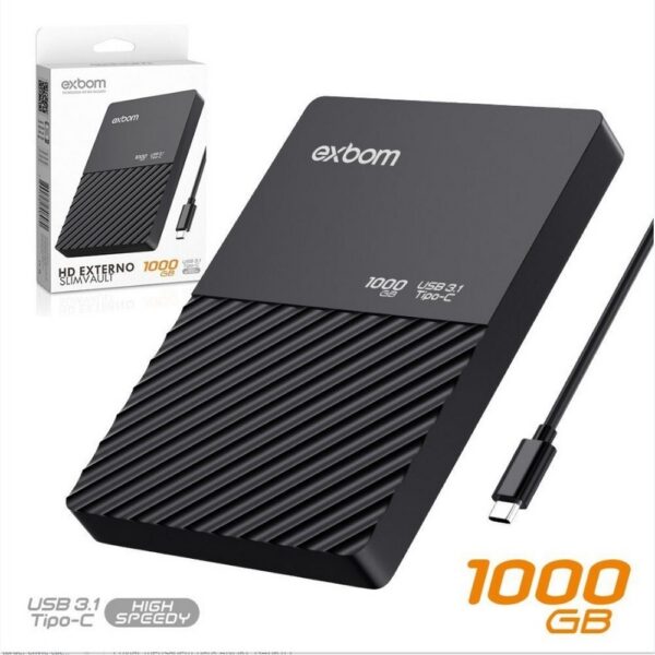 HD Externo 1TB 1000GB USB Type C 3.1 Slim Vault Exbom HDE-S1TA - Imagem 5
