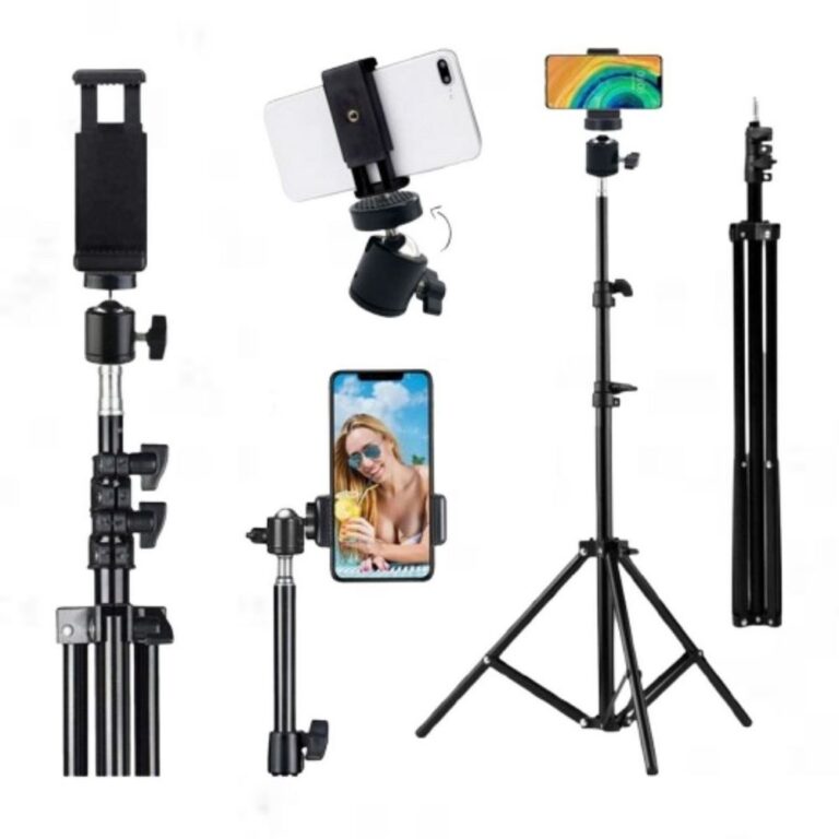 Kit Tripé de Chão Para Celular 2,10m + Mini Ball Head + Suporte Prendedor Clipe Garra Presilha 3 em 1