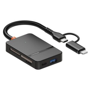Leitor de Cartões 8 em 1 Micro SD (TF), SD (Grande), Compact Flash (CF) MS Cabo USB-C e A 3.0