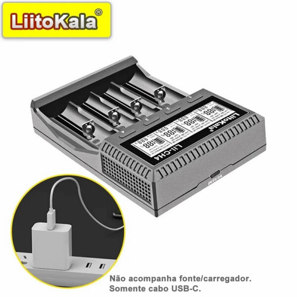 Carregador de Pilhas P/4 AA, AAA e Li-ion Liitokala Lii-CH4 Inteligente Visor LCD Entrada USB - Imagem 4