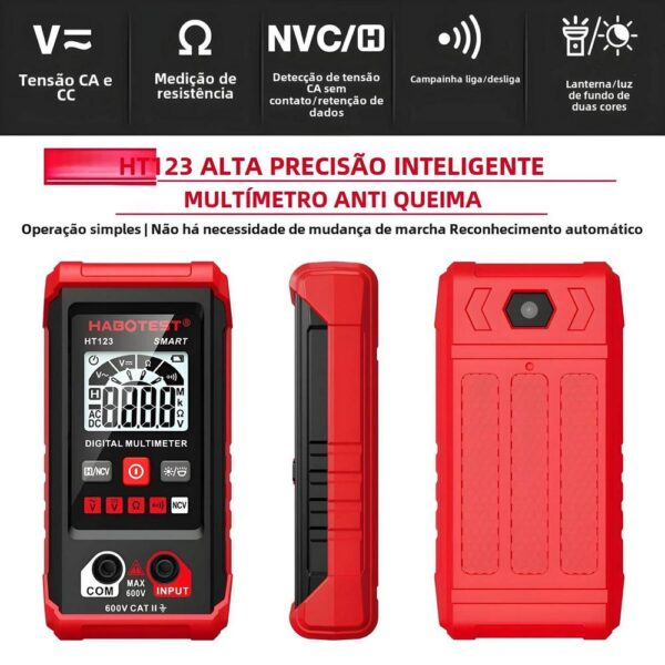 Multímetro Digital Inteligente Habotest HT123 AC DC NCV OHM Automático - Imagem 4