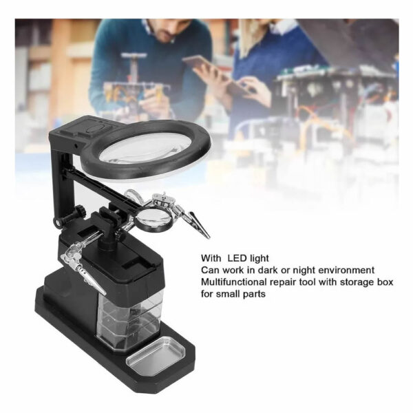 Suporte Ferro Solda + Lupa e Garra p/ Eletrônica Iluminação LED c/ 3 Gavetas - Imagem 6