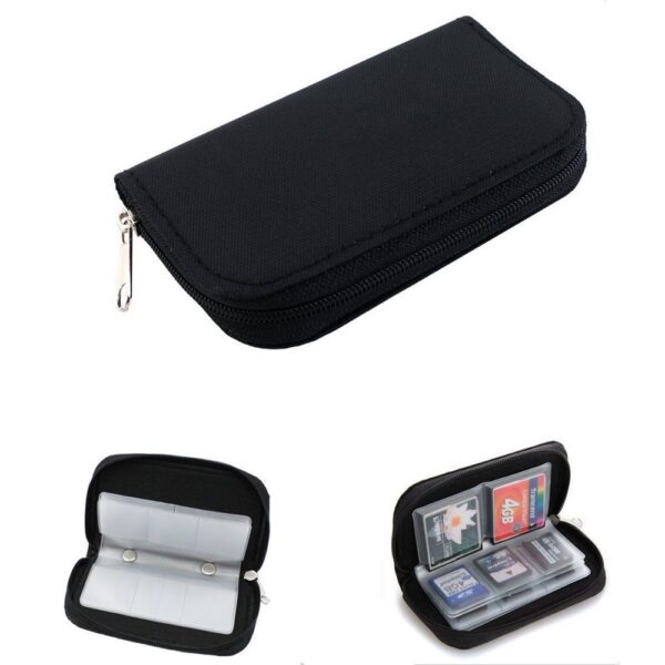 Porta Cartão Cartões de Memória Case 22 em 1 (18 SD + 4CF) em Nylon Zíper Preto - Imagem 3