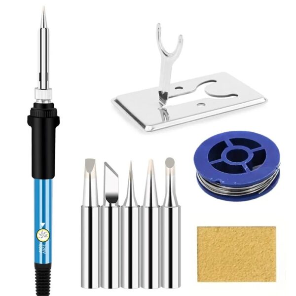 Kit Ferro Solda 60W 220V + Esponja Limpeza + Suporte + 5 Pontas