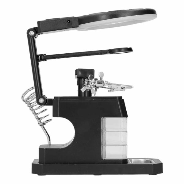 Suporte Ferro Solda + Lupa e Garra p/ Eletrônica Iluminação LED c/ 3 Gavetas - Imagem 2