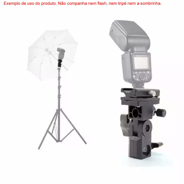 Suporte Articulado P/ Flash Em Tripés Sombrinha Softbox Plástico Adaptador - Imagem 3