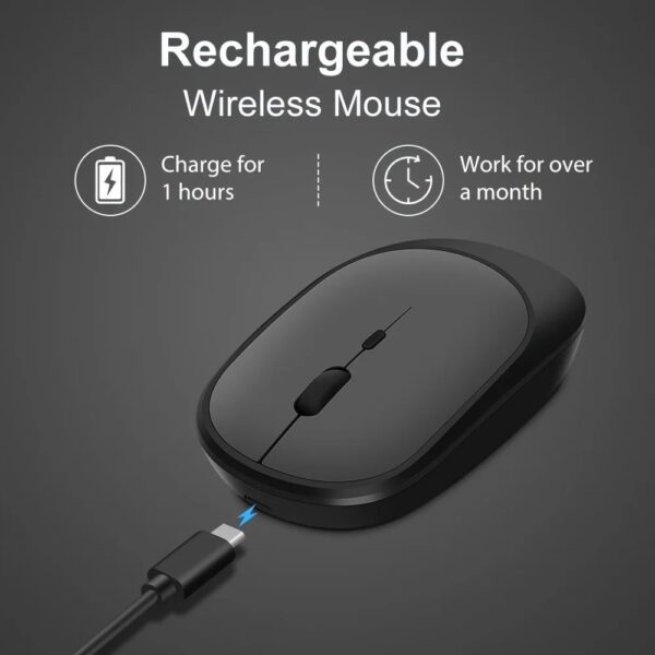 Mouse Sem Fio Recarregável Bluetooth + 2.4G USB Silencioso Preto Wireless - Imagem 5