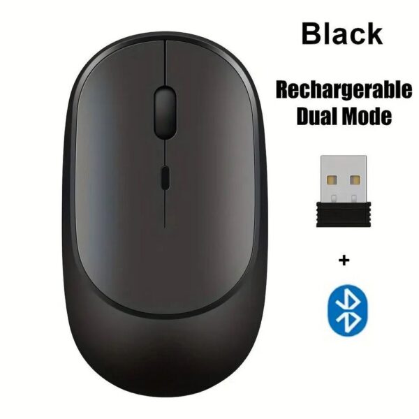 Mouse Sem Fio Recarregável Bluetooth + 2.4G USB Silencioso Preto Wireless - Imagem 2