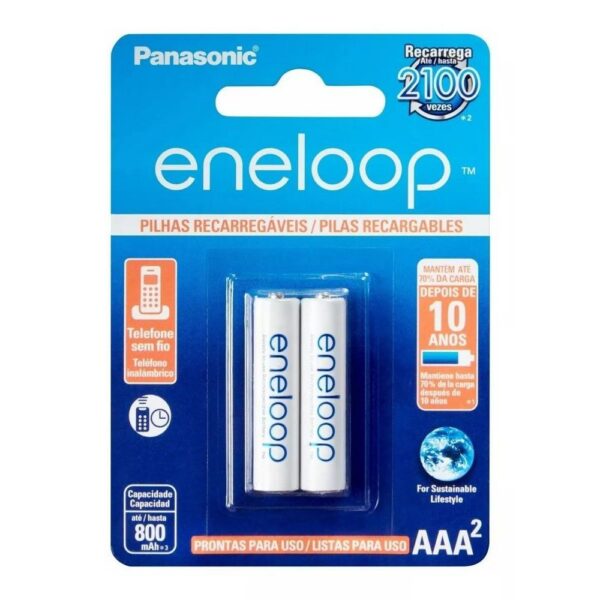 Pilha Recarregável Panasonic Eneloop AAA 800mAh Cartela C/2 Pilhas