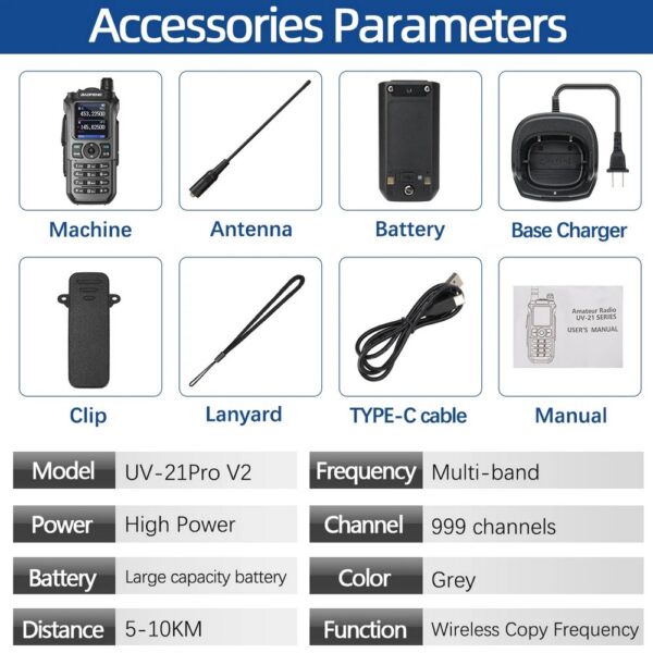 Radio Baofeng UV-21 PRO V2 999 Canais Longo Alcance Ate 10KM Visor LCD Multi-Frequência UHF VHF FM à Prova d'Água Carreg - Imagem 4