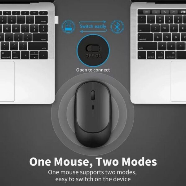 Mouse Sem Fio Recarregável Bluetooth + 2.4G USB Silencioso Preto Wireless - Imagem 4