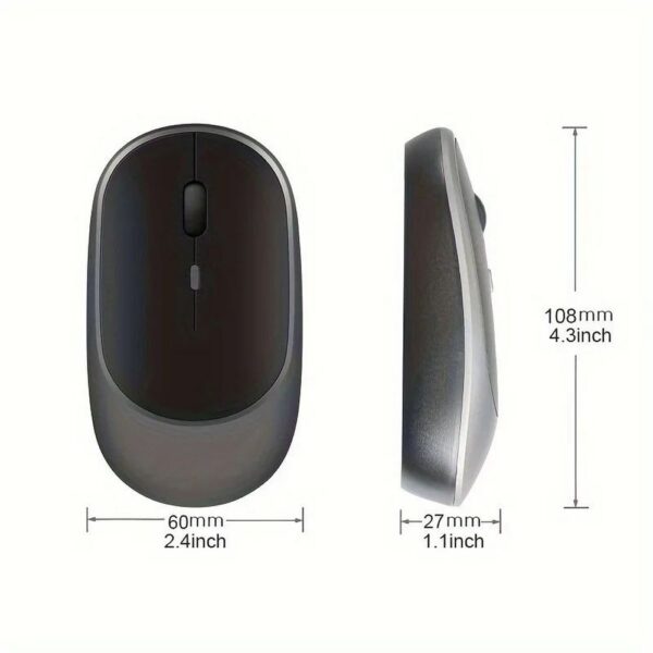 Mouse Sem Fio Recarregável Bluetooth + 2.4G USB Silencioso Preto Wireless - Imagem 3