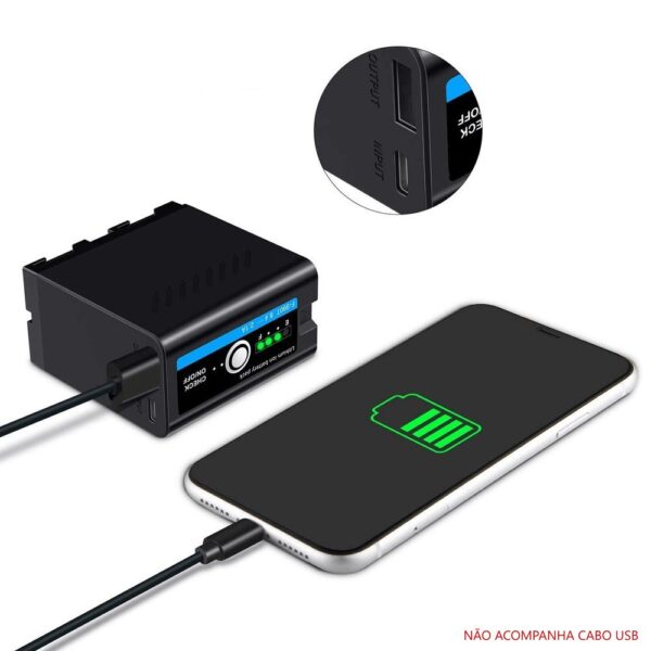 Bateria P/ Sony NP-F990T F970 F960 F950 Carrega no USB C 7.4V 7800mAh 57.7Wh - Imagem 3