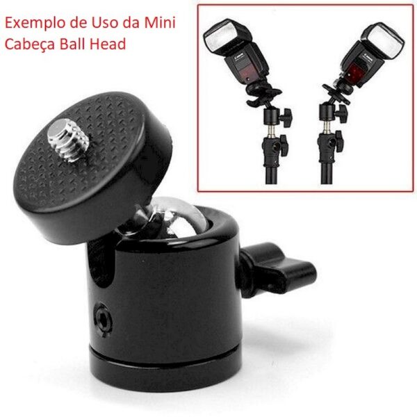 Kit c/ 2 Mini Ball Head Suporte Cabeça Tripé, Monopé, Ring Light, Celular, Led, Flash Etc Até 2KG - Imagem 5