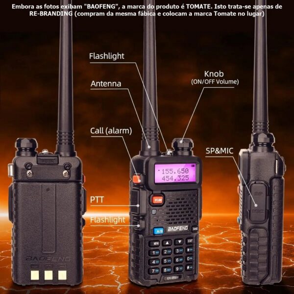 Rádio Comunicador Tomate MRA-001T Walkie Talkie UHF VHF e FM C/ Visor LCD - Imagem 7