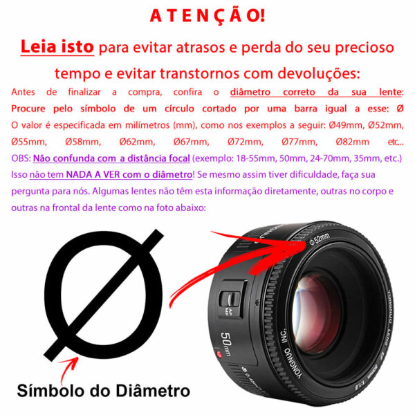 Parasol Circular Lentes Câmeras Fotográficas de Rosquear ou Rosca Universal Para-sol Metálico - Imagem 3