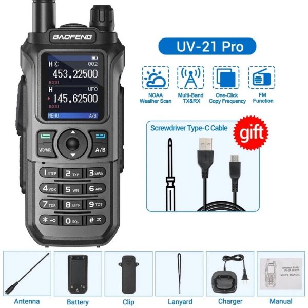 Radio Baofeng UV-21 PRO V2 999 Canais Longo Alcance Ate 10KM Visor LCD Multi-Frequência UHF VHF FM à Prova d'Água Carreg - Imagem 3