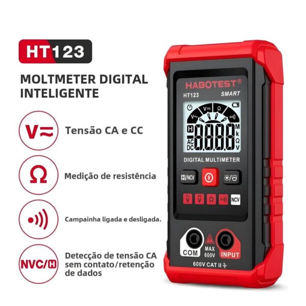 Multímetro Digital Inteligente Habotest HT123 AC DC NCV OHM Automático - Imagem 3