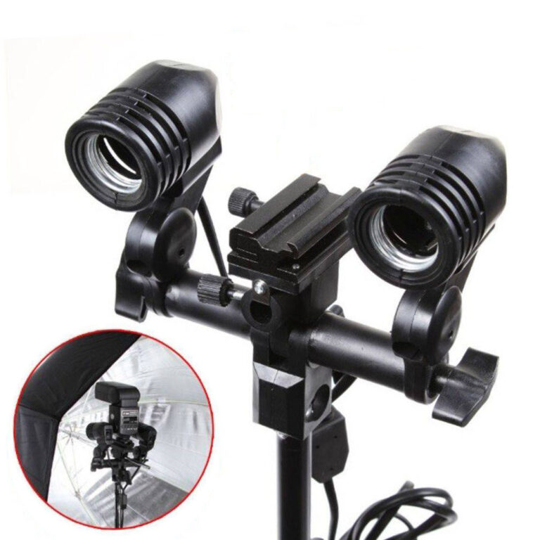 Suporte Bocal Soquete de Luz Fotográfico Duplo p/ 2 lâmpadas Tripé Iluminação