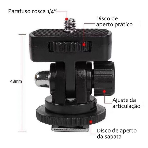 Mini Cabeça Articulada Suporte P/ Led, Celular, Microfone, Câmera de Ação, Monitor - Imagem 3