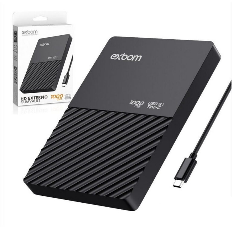 HD Externo 1TB 1000GB USB Type C 3.1 Slim Vault Exbom HDE-S1TA