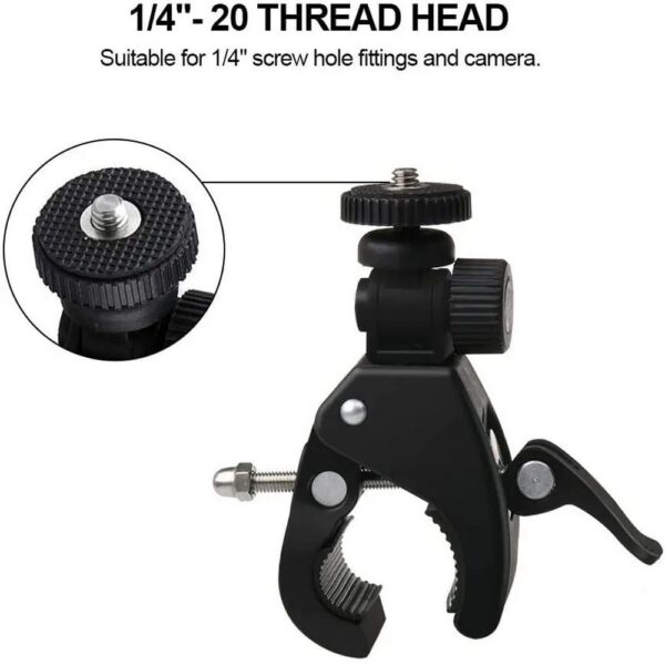 Garra Suporte Adaptador Prendedor Abraçadeira Rosca 1/4 P/ Tripés Guidão Bike Moto - Imagem 7