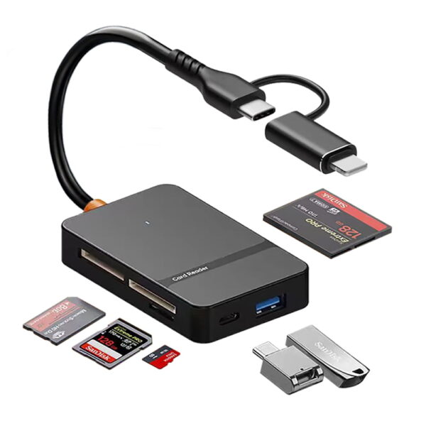 Leitor de Cartões 8 em 1 Micro SD (TF), SD (Grande), Compact Flash (CF) MS Cabo USB-C e A 3.0 - Imagem 3