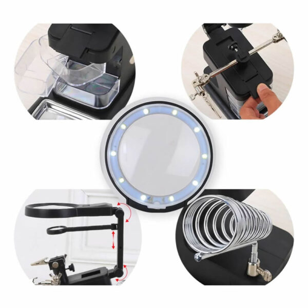 Suporte Ferro Solda + Lupa e Garra p/ Eletrônica Iluminação LED c/ 3 Gavetas - Imagem 4