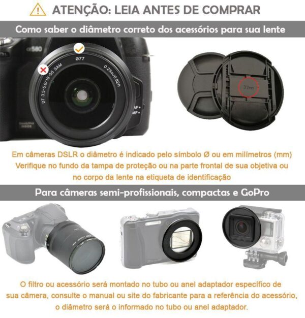 Parasol Circular Lentes Câmeras Fotográficas de Rosquear ou Rosca Universal Para-sol Metálico - Imagem 2