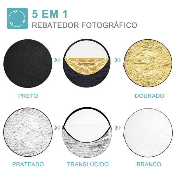 Rebatedor de Luz Fotográfico 5 em 1 Circular Redondo Disco - Imagem 2