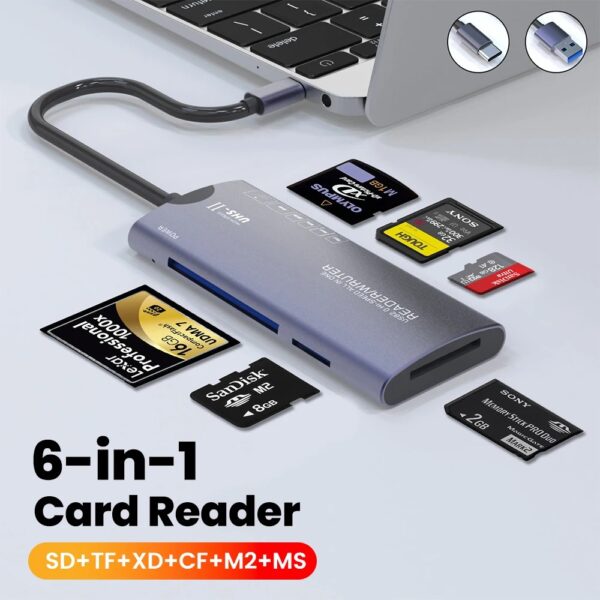 Leitor de Cartões 6 em 1 Micro SD (TF), SD (Grande), Compact Flash (CF) MS, XD e M2 USB 2.0 - Imagem 3