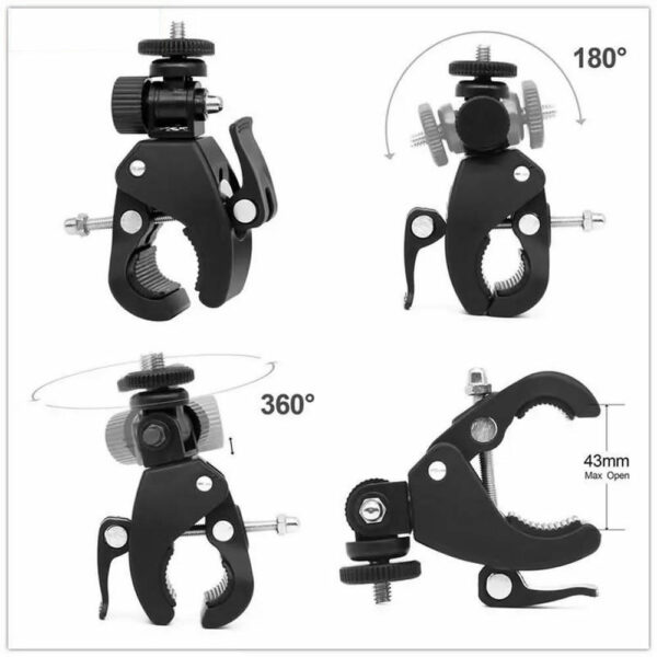 Garra Suporte Adaptador Prendedor Abraçadeira Rosca 1/4 P/ Tripés Guidão Bike Moto - Imagem 2