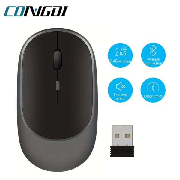 Mouse Sem Fio Recarregável Bluetooth + 2.4G USB Silencioso Preto Wireless - Imagem 7