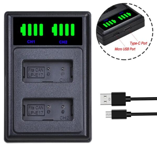 Carregador Bateria Canon LP-E17 LPE17 Duplo Indicativo Leds Entrada USB - Imagem 2