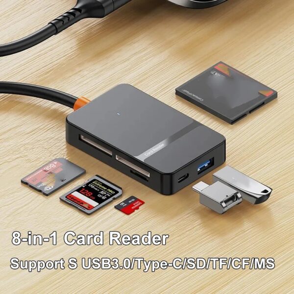 Leitor de Cartões 8 em 1 Micro SD (TF), SD (Grande), Compact Flash (CF) MS Cabo USB-C e A 3.0 - Imagem 4