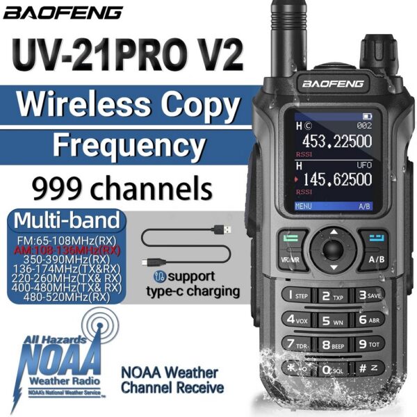 Radio Baofeng UV-21 PRO V2 999 Canais Longo Alcance Ate 10KM Visor LCD Multi-Frequência UHF VHF FM à Prova d'Água Carreg - Imagem 8