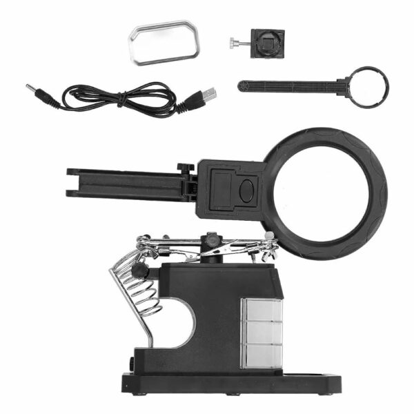 Suporte Ferro Solda + Lupa e Garra p/ Eletrônica Iluminação LED c/ 3 Gavetas - Imagem 5