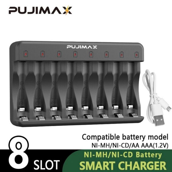 Carregador de Pilhas P/8 AA e AAA Pujimax PJ-N805Z Indicador em LED Entrada USB-C - Imagem 6